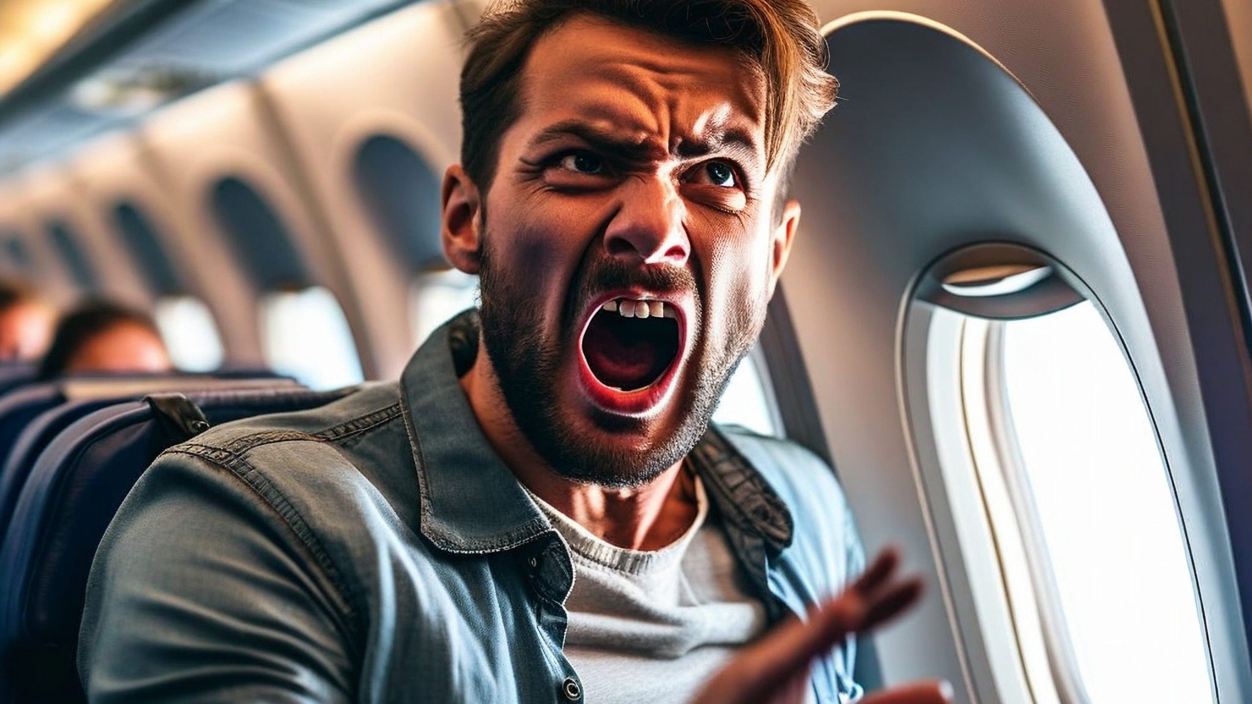 戦闘的な乗客が空中の窓を壊そうとした後のフロンティア航空のフライトでの乗客のための恐ろしい瞬間