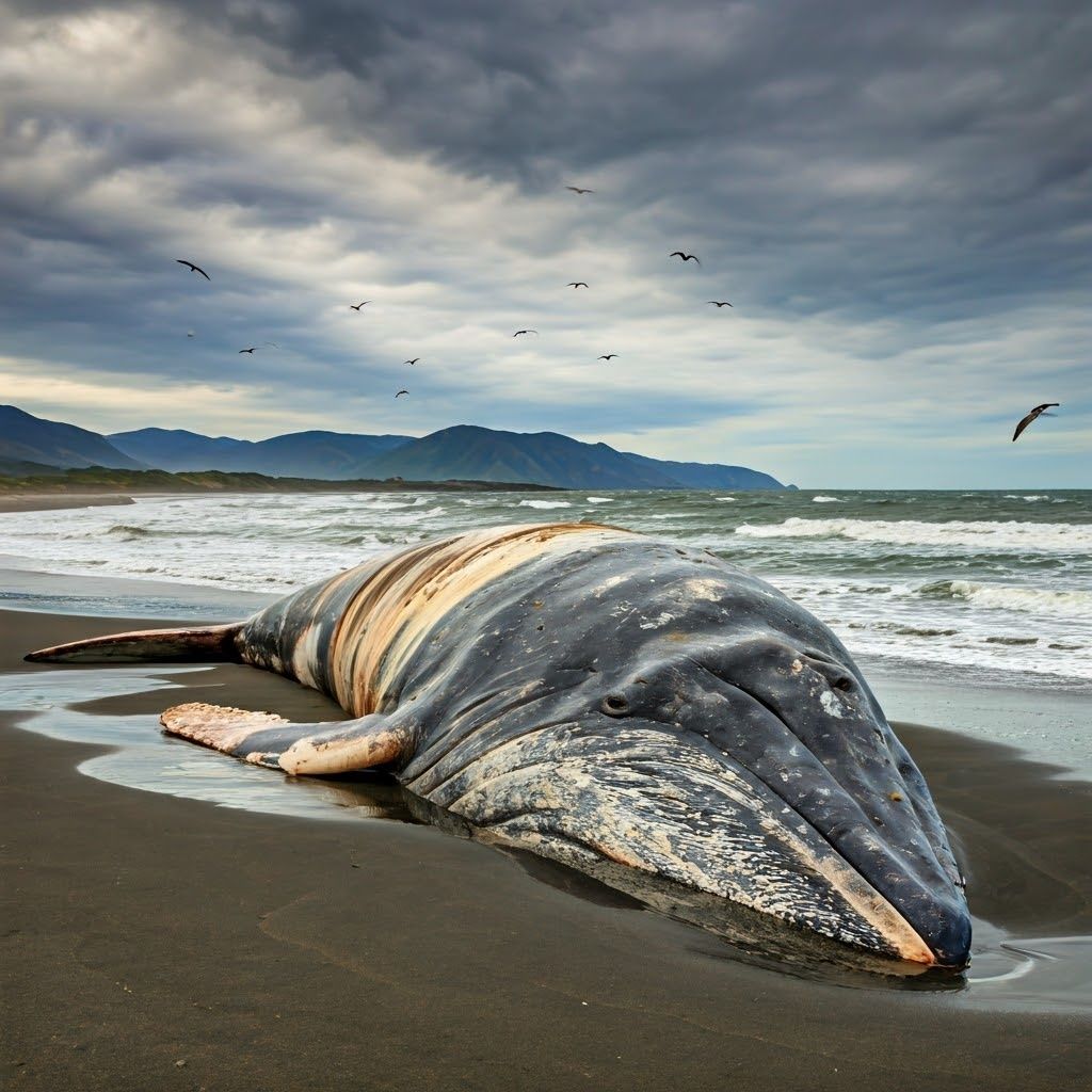 絶滅危ed種の巨大なひれなクジラの洗浄の死体は、アンカレッジの冷凍、潮の泥の平地に陸上