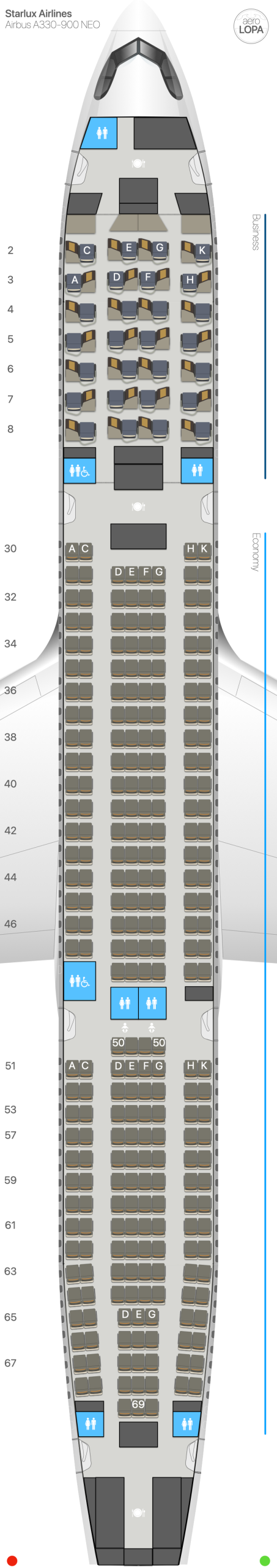 エアバスA330-900航空機を飛行する10の航空会社：キャビンの比較